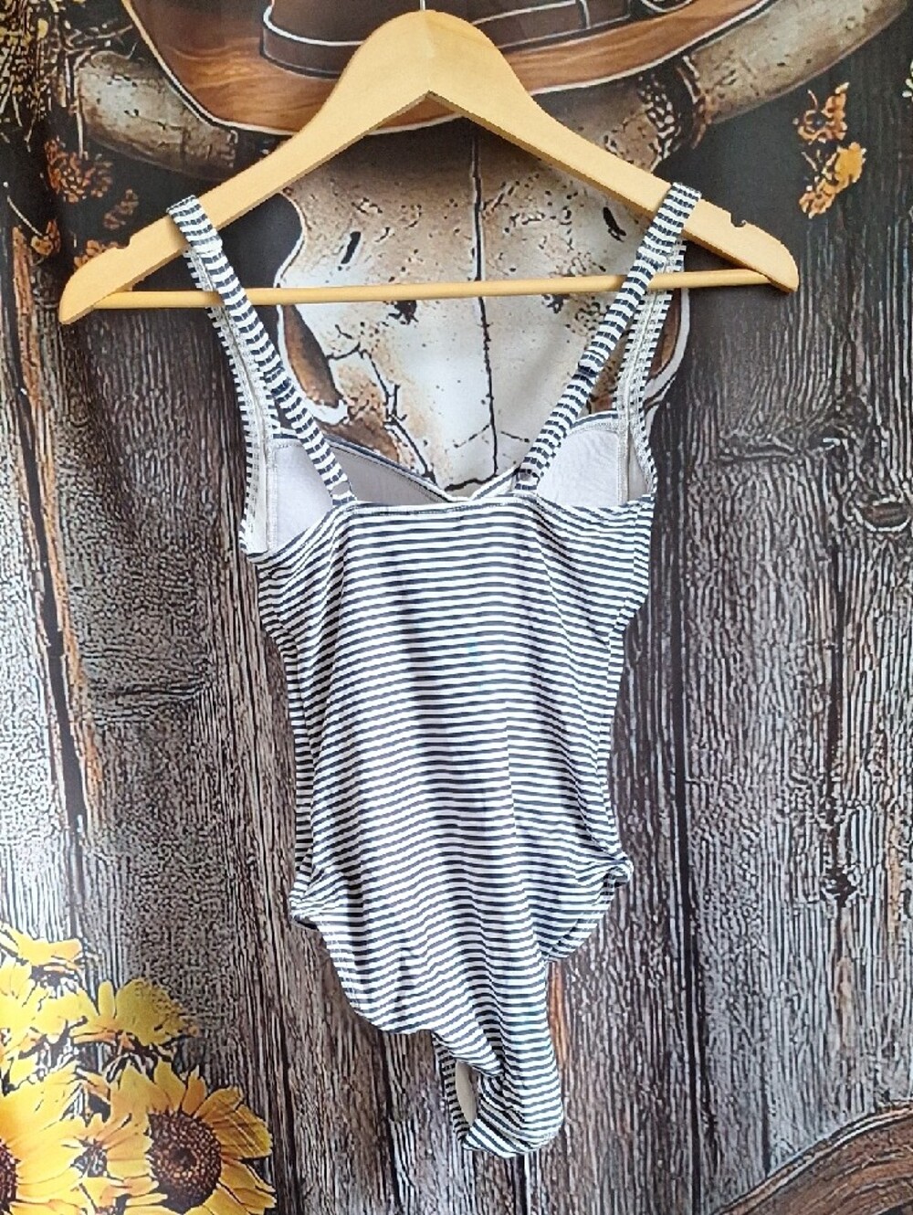 Striped One-Piece Swimsuit in Black and White - Picture 2 of 4
